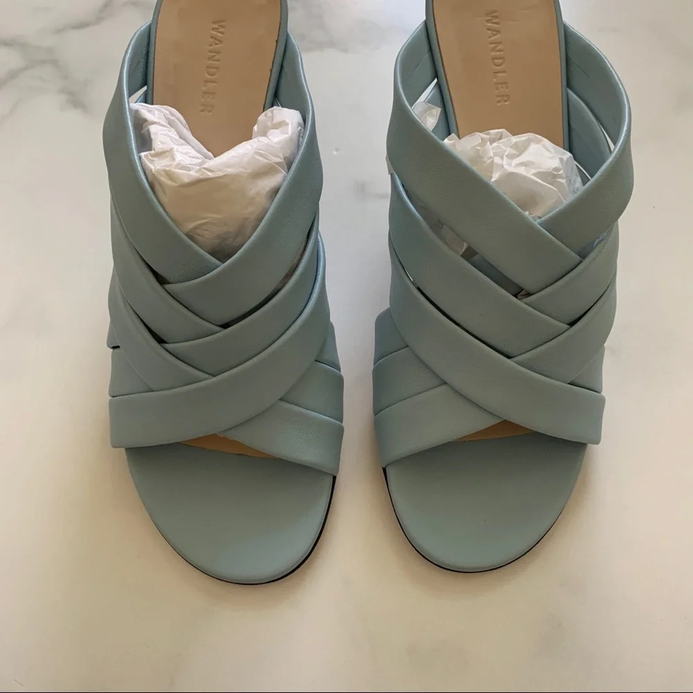 New Wandler Louie woven Italian leather mules in Sky blue EU 39